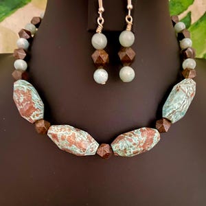 Ocean Jasper Necklace with Earrings, Ocean Jasper, Ocean Jasper Necklace, Ocean Jasper Jewelry, Turquoise Ocean Jasper, Turquoise Necklace