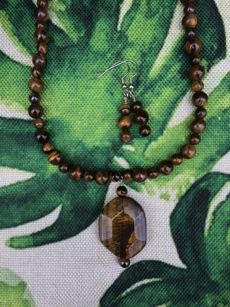 Tiger Eye Necklace and Earring Set Tiger Eye Jewelry Tiger Eye Necklace Tiger Eye Pendant Tigers Eye Necklace Tigers Eye Pendant