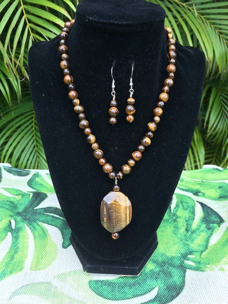 Tiger Eye Necklace and Earring Set Tiger Eye Jewelry Tiger Eye Necklace Tiger Eye Pendant Tigers Eye Necklace Tigers Eye Pendant