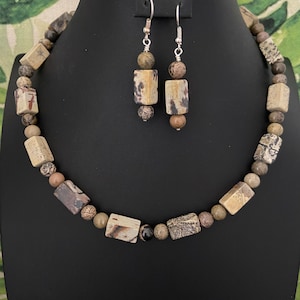 Unisex Artistic Jasper Necklace with Earrings, Artistic Jasper, Artistic Stone, Artistic Stone Jasper, Jasper Jewelry, Jasper Necklace,
