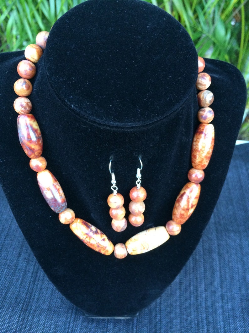 Jasper Necklace Natural Jasper Necklace Rustic Necklace Camel Jasper Necklace with Matching Earrings Brown Jasper Dead Camel Jasper