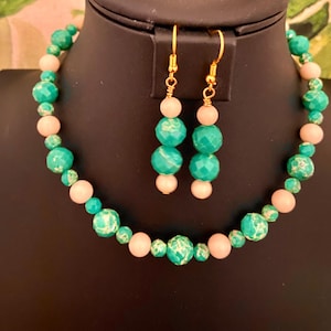 Blue-Green Imperial Jasper Necklace & Earrings Set