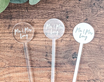 Acrylic Drink Stirrer, Wedding Table Décor, Personalised Drinks Stirrer, Engraved Acrylic Drinks Charm