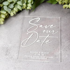 A6 Save the Date, Wedding Invite Décor, Personalised Date Plaque, Printed Acrylic Guest Invitation, With Envelopes