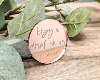 Acrylic Drinks Token, Wedding Table Décor, Personalised Drinks Card Name, Engraved Acrylic Guest Drink,