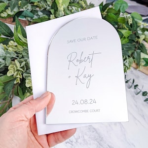 A6 Save the Date Arch, Wedding Invite Décor, Personalised Date Plaque, Printed Acrylic Guest Invitation, With Envelopes