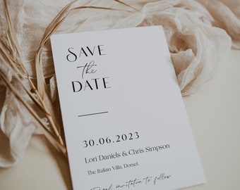 Minimal Save the Date, A6 Wedding Invite Décor, Personalised Date Plaque, Printed Card Guest Invitation, 5x7 With Envelopes