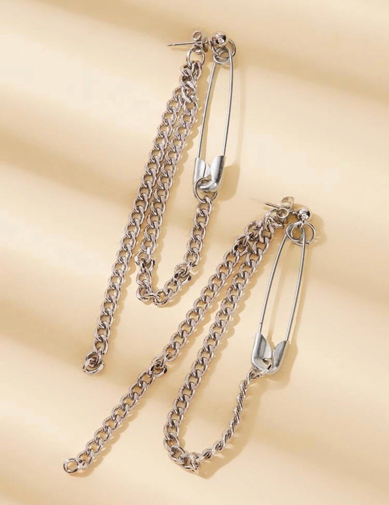 Silver Safety Pin Stud Earrings Etsy