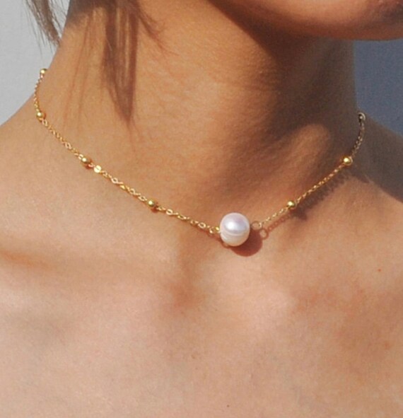 Pearl Choker Necklace in Gold | Etsy