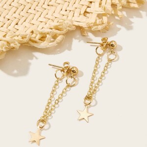 Limited Edition Shooting Star Chain Dangle Earrings Gold Silver Cosmos inspired Artisan Jewelry by The Astral Forge White Diamonds