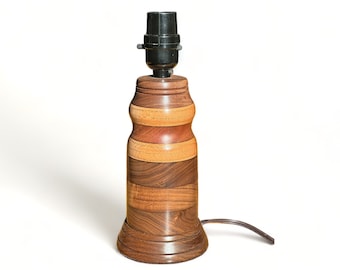 Modern Walnut, Red Oak, & Mahogany Layered Wood Table Lamp 10.5" x 4"