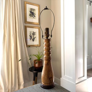 Traditional Rustic Table Lamp - Solid Oak w/ Walnut Base - Prewired w/ Harp 21" x 3.5"