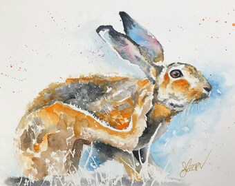 A4 Hare Print, from an original watercolour painting by Sarah Cooper Art