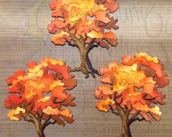 Set of Layered, Hand-inked Fall/Autumn Trees