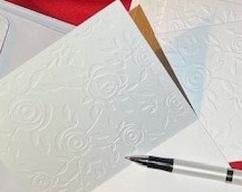 Set of 6 White Floral Embossed Blank Note Cards with Envelopes