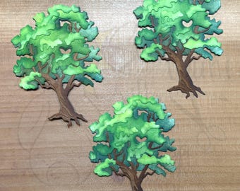 3 Layered, Hand-inked Trees - Spring / Summer
