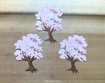 3 Layered, Hand-inked Twisted-Trunk Trees - Pink