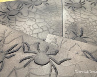 8 Spider & Web Embossed, Hand-Inked Cardstock