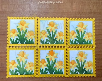 6 Hand-Inked Daffodil, Die Cut Stamps