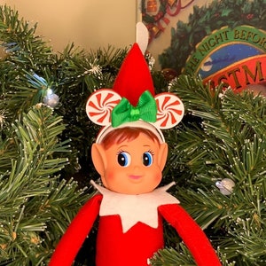 Christmas Elf Mickey Ears Headband: Peppermint Swirl Holiday Accessory