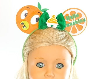 Mickey Ears for 18" doll, Orange Bird Theme, Headband Fits most 18" dolls such as American Girl, 3D Printed,  Doll Accessory