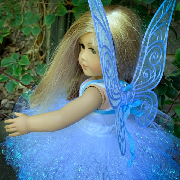 Wings for 18” doll, Fantasy fairy wings sized to fit dolls such as American Girl, Glitter Tulle 3D Printed Wings for 18" Doll