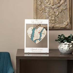 Verlobung Karte Geschenk für Paar Einzigartige, 3D Holz Karte Wandkunst, gerahmte Holz Wandkunst, Verlobung Koordinaten Karte, Geschenk zum 1. Jahrestag für die Frau