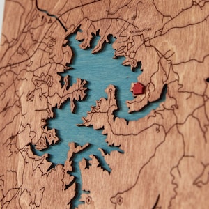 Custom 3D Lake Map, Magnetic Key Holder For Wall, Lake House Wall Decor, Custom Lake Map Gift Engraved on Wood, 5th Anniversary Gift for Him