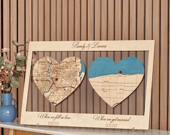 Wedding Anniversary Gifts, Custom Location Map Heart Design, Newly wed gifts, Personalized Gift for Him, Her, Gift for Couple