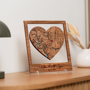 Valentine's Day Gifts for Her, Where It All Began Map, Framed Wood Wall Map Art, Personalized Gift for a Couple/Newlyweds, Custom Travel Map