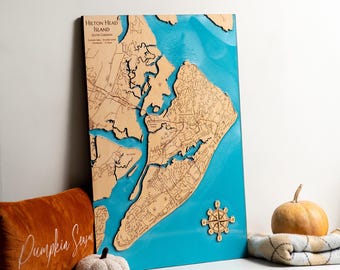 Coastal Wood Map Art, Epoxy Resin, Push Pin Travel Map