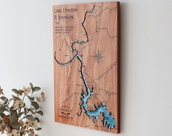 Custom Lake Resin Map, Wood 3D Push Pin Wall Art