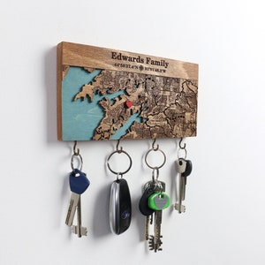 Personalisierter Schlüsselhalter für die Wand, benutzerdefinierte Koordinaten / Stadtkarte, Schlüsselhalter mit Haken, Einweihungsgeschenke für Paare, Karte Eingangsbereich