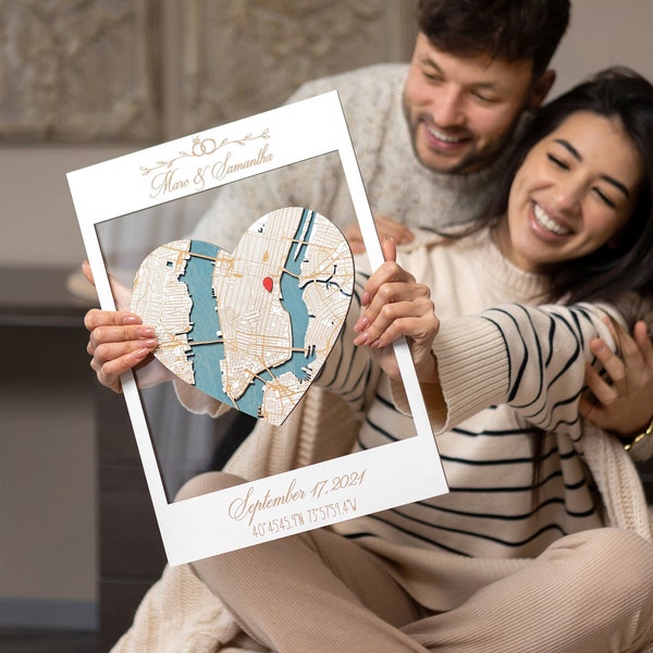 Personalized Wedding Gifts for Couple, Custom Wood Wedding Map Art, Newly Wed Gifts, Custom Map Any Location, Unique Anniversary Gift