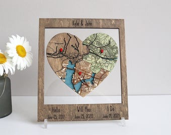 Personalized Locations Map Puzzle: 9th Anniversary Wood Wall Art