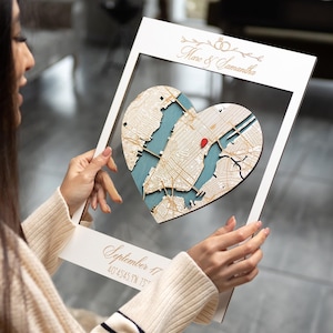 Einzigartige Verlobung Karte Geschenk für Paar, Benutzerdefinierte Stadt / Ort Karte Wandkunst, Einweihungsparty Geschenke, Paare Reisekarte, Einjährige Jubiläumsgeschenk