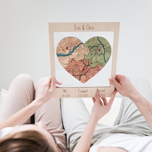 Wo alles begann Karte, drei Lage Herz Puzzle Karte Holzrahmen Wandkunst, Neuvermählten Geschenke, personalisiertes Geschenk für Paar-Wand-Dekor