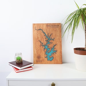 Lake Norman, mappa del lago personalizzata in 3D in resina epossidica, mappa del lago incisa al laser, arredamento per case sul lago, regali migliori per lui, arredamento unico per la casa