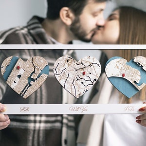 Engagement Gifts for Couple, Hello Will You I Do Wood Map Wall Art, Engagement Location Map, Met Engaged Married Map, Valentines Day Gifts