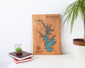 Lake Norman, 3D Custom Lake Map, Laser Engraved Wood Epoxy Wall Art, Any Lake Map House Sign, Lake House Décor, Farmhouse Wall Art, New Home