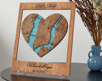 Location Map Wooden Framed Wall Art, Where We First Met Map, Custom Coordinates MurWoodHome Map, One Year Anniversary Gifts