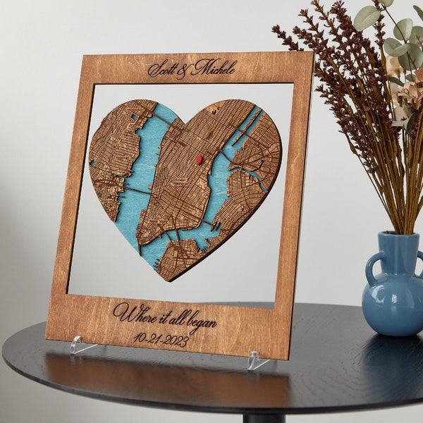 Location Map Wooden Framed Wall Art, Where We First Met Map, Custom Coordinates MurWoodHome Map, One Year Anniversary Gifts