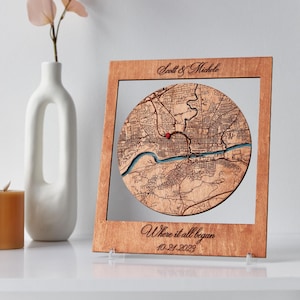 Custom Wedding Gift, Where It All Began/Where We Met Map, Newly Merried Gifts, Location Map Wooden Framed Wall Art, Anniversary Couples Gift