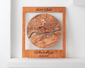 Our Beginning Map: Personalized Wood Keepsake for Anniversary or Wedding Gift