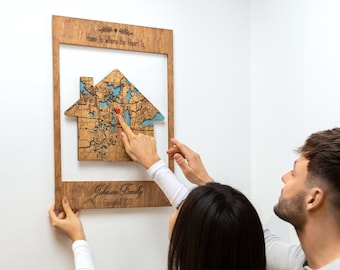 Realtor Closing Gift, Custom Framed Wood Map Wall Art, New Home Gift, Housewarming Gift, Personalized Gift for Couple, Our First Home Map