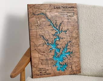 CUALQUIER LAKE Wood Epoxy Wall Map Art, Mapa de lago personalizado grabado con láser de madera, Mapa de contorno del lago normando, Decoración de la casa del lago, Los mejores regalos para él