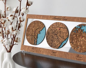 Met Engaged Married Custom Wooden Map, First Date Location Map, Newly Wed Gifts, City Map Wall Art, Wedding Anniversary Gift for Couple