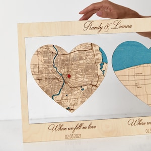 Personalized Wedding Gift, Custom City or Location Framed Wooden Map Art, Newly Married Gifts, Hochzeitsgeschenk, Couples Travel Map