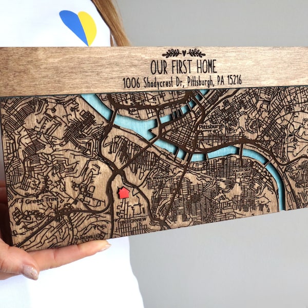 Our First Home Map, Magnetic Key Holder For Wall, Custom Coordinates Wood Map Key Organizer, Housewarming Gift for Couple