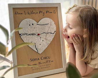 Mother's Day Frame, First Gift for Mom with Custom Heart Map Keepsake